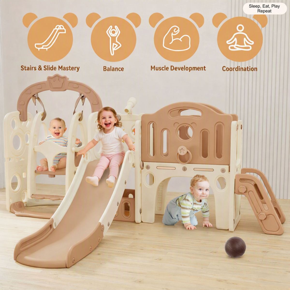 Lil' Skelms 9in1 Toddlers Fully Elevated Slide, Swing, Hoop Playset
