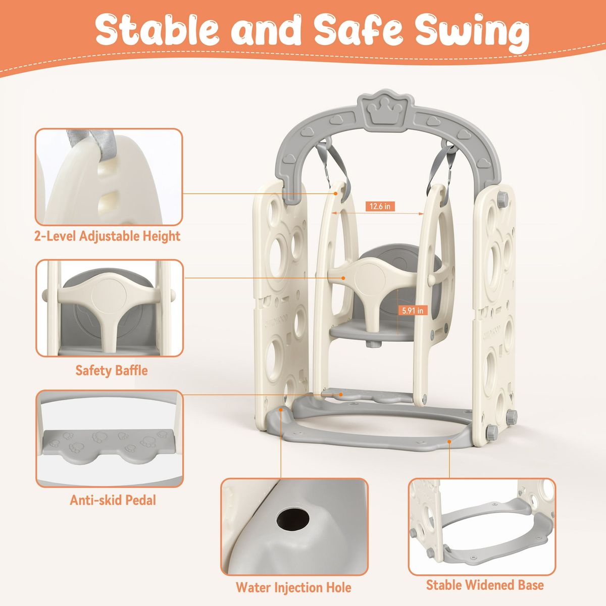 Lil' Skelms 9in1 Toddlers Fully Elevated Slide, Swing, Hoop Playset
