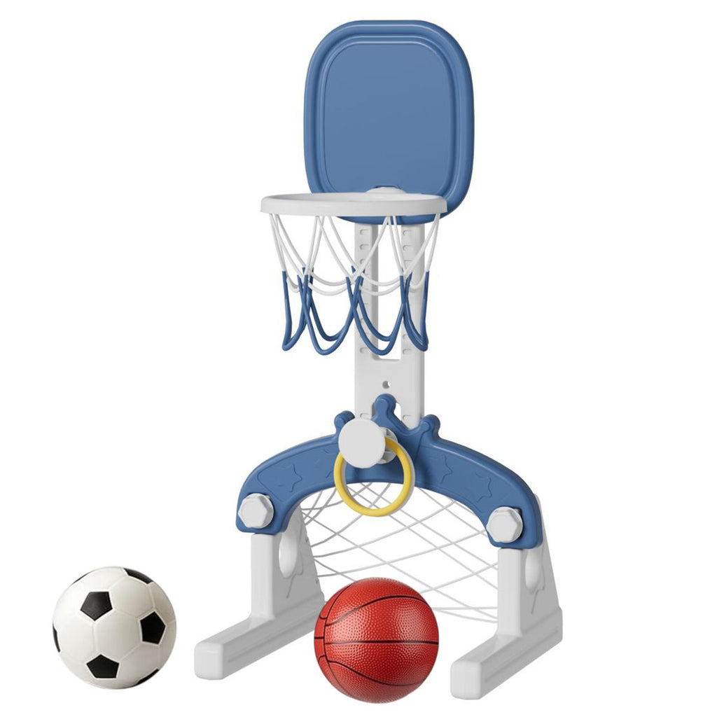 Lil' Skelms Kids 3in1 Blue Basketball Hoop, Rings, Soccer Goal Frame & Ball