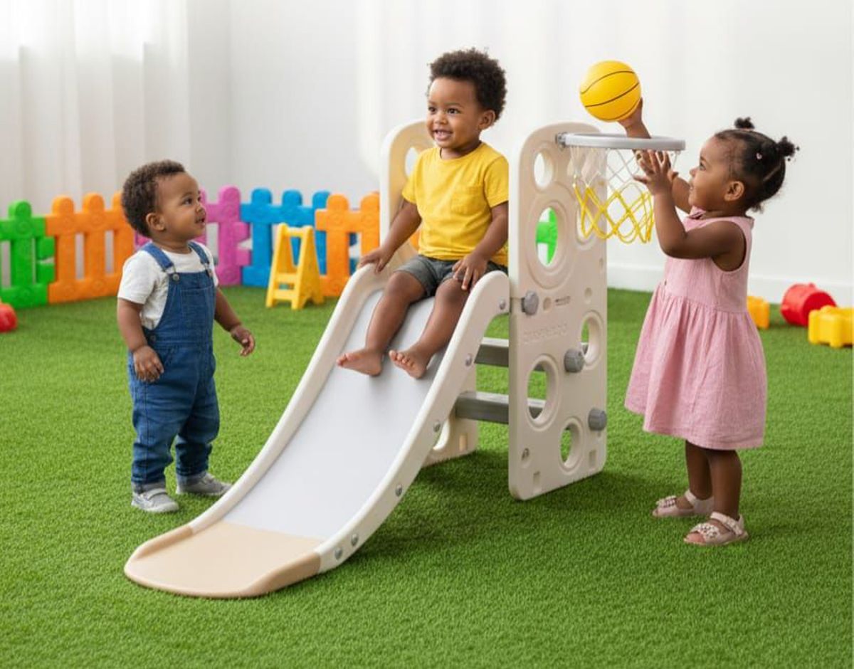 Lil' Skelms Toddlers 2-in-1 Freestanding Slide & Basketball Hoop