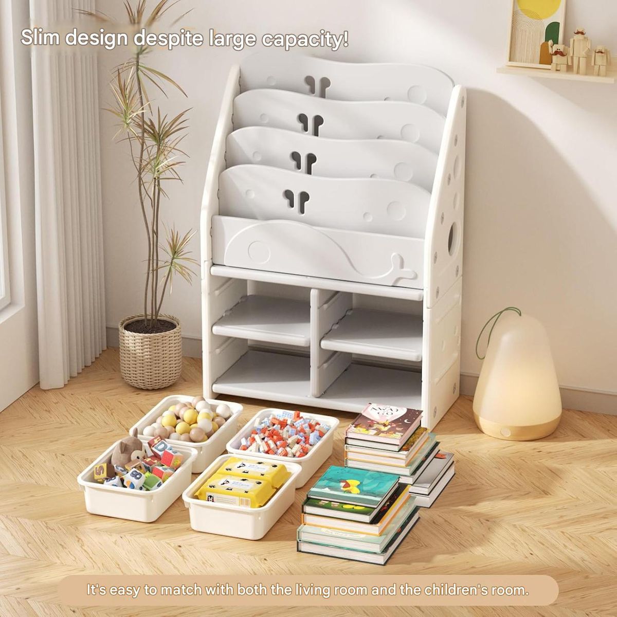 Lil' Skelms 2-in-1 Bookshelf & Toy Storage Organizer, Kids Room Decoration